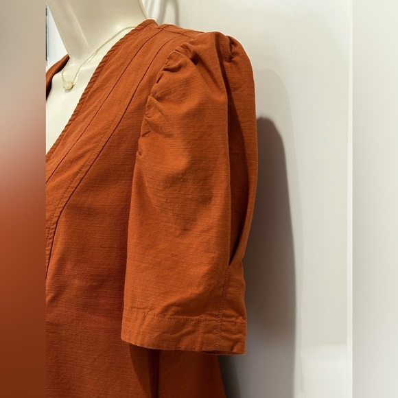 Free People Adela Tunic Mini Dress Tie Front Puff Sleeve Brick Orange Small - Picture 10 of 14
